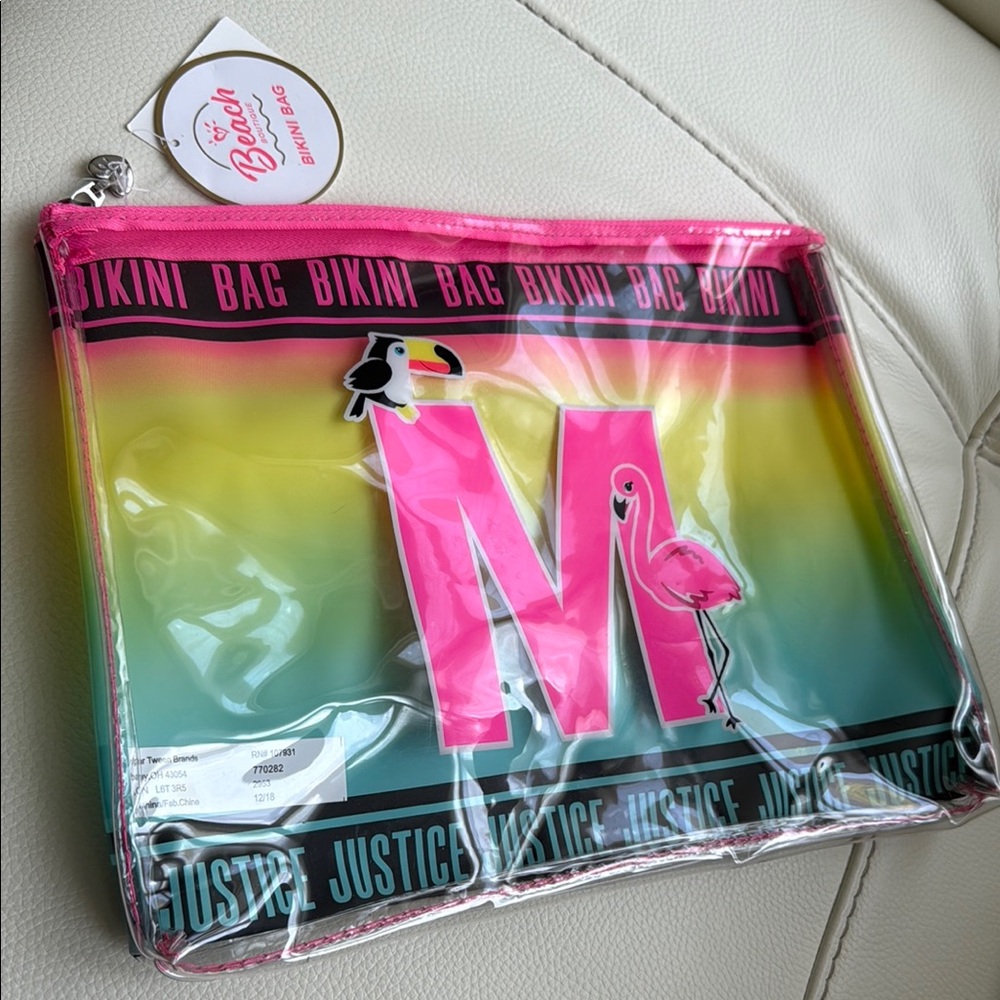 Justice Tropical Bikini‎ Swim Bag Initial (Letter M)